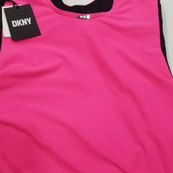 DKNY Neon Pink Ruched Mesh-Contrast One-Piece Swimsuit Size 8 - Picture 8 of 12